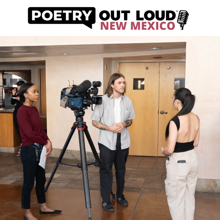 A 2-person camera crew filming the winner of the poetry out loud competition